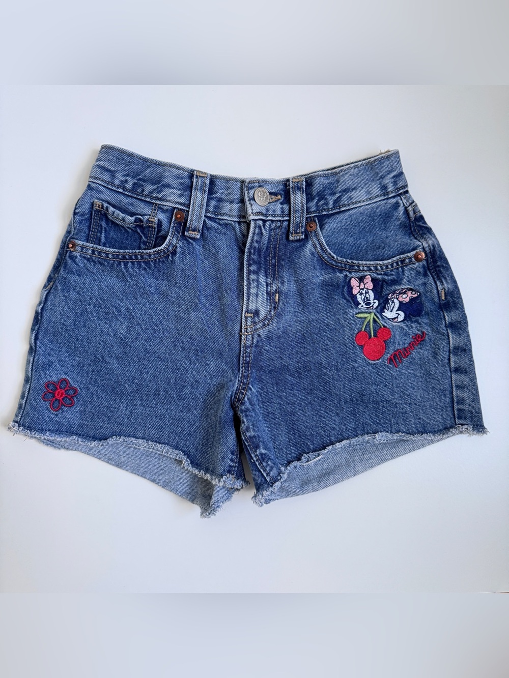 Old Navy Blue Minnie Embroidered Denim Shorts Girls Size 10